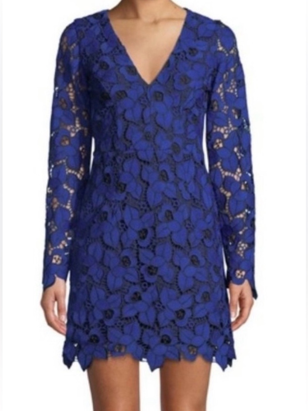 Dress The Population Cobalt Blue Floral Lace Long Sleeve Katherine Dress NEW